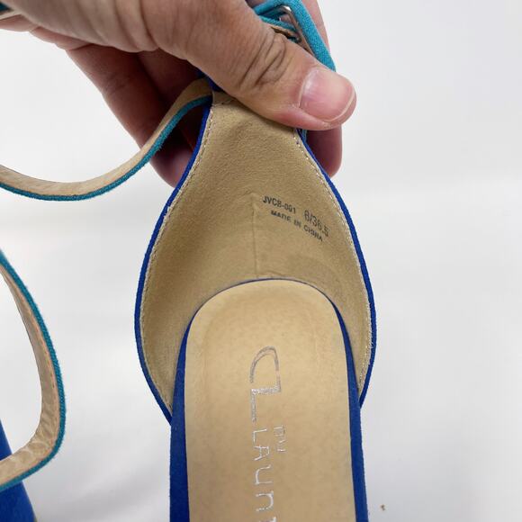 Chinese Laundry 6 Blue Teal Color Block Jody Ankle Strap Sandal Heels Open Toe - Picture 8 of 12